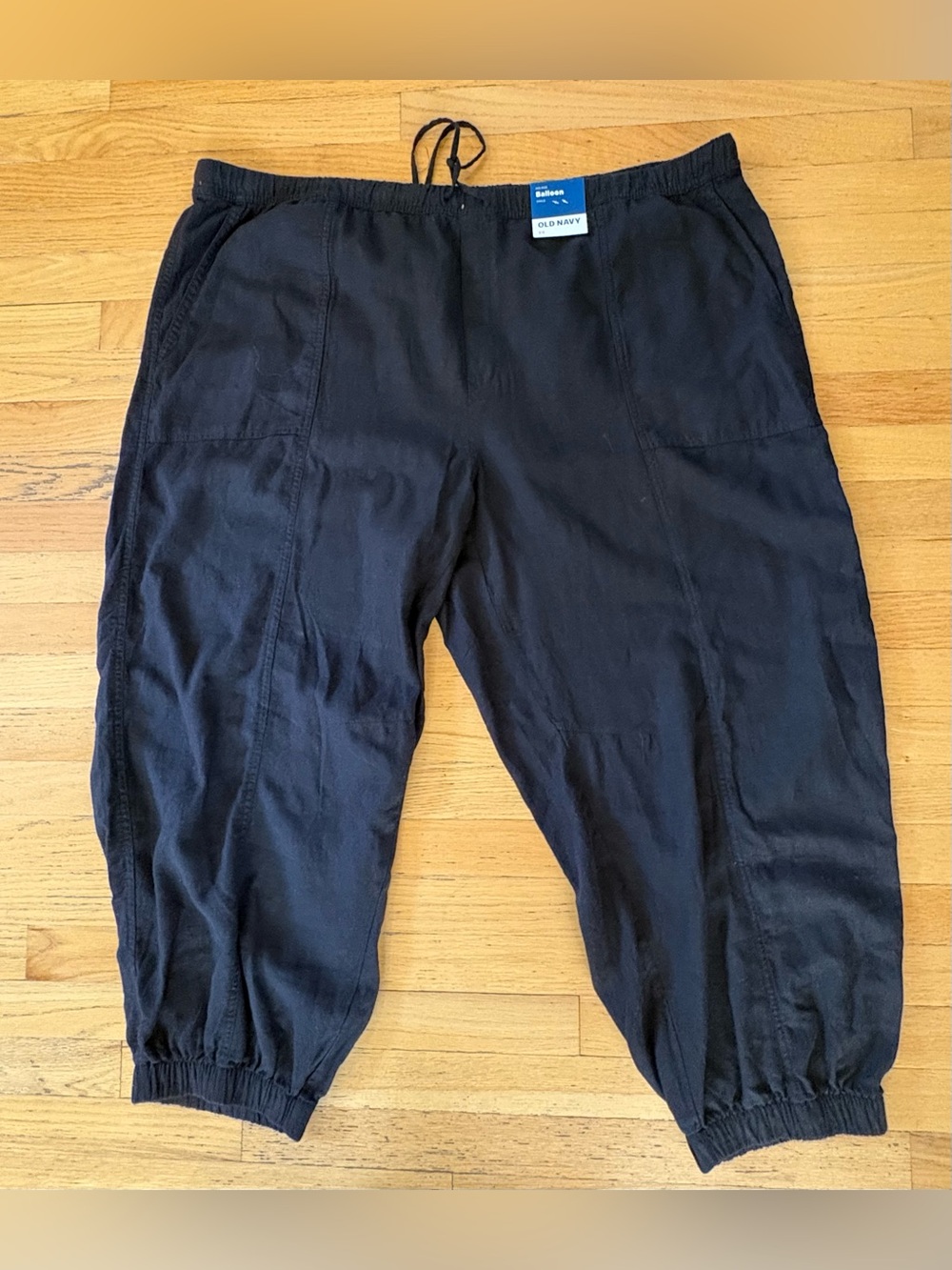 Old Navy Mid-Rise Linen-Blend Balloon Ankle Pants - Black (3X)